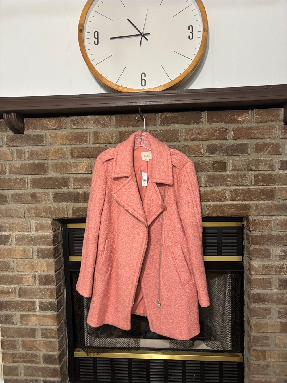 Loft Textured Wool Blend Moto Pea Coat Sutton Pink Size S NWT - Picture 13 of 16